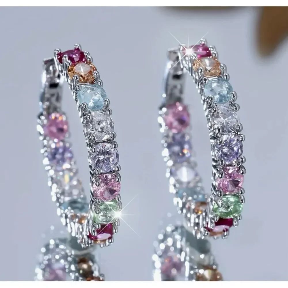 💗 NEW Rainbow crystal embellished hoop earrings 💗